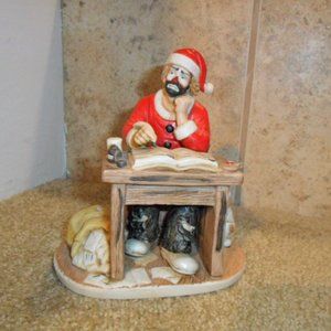 Emmett Kelly Jr Santa Clown Writing List Porcelain Figure 5" Christmas decor